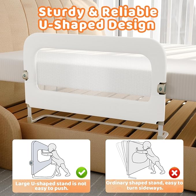 Bed Guard Rail for Toddlers - 32inch Folding up & Adjustable Heights Baby Bed Safety Rails - Portable Toddler Bed Barrier Railing Guard for Kids Twin, Bunk, Queen, Full Size Bed-CubbioJoy