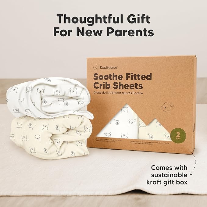 KeaBabies 2-Pack Organic Crib Sheets for Boys, Girls - 52x28 Fitted Crib Mattress Sheet Neutral, Breathable Jersey Cotton Cover for Baby Bed, Toddler Mattress, Soft & Cute Prints (Bumble Bear)-CubbioJoy