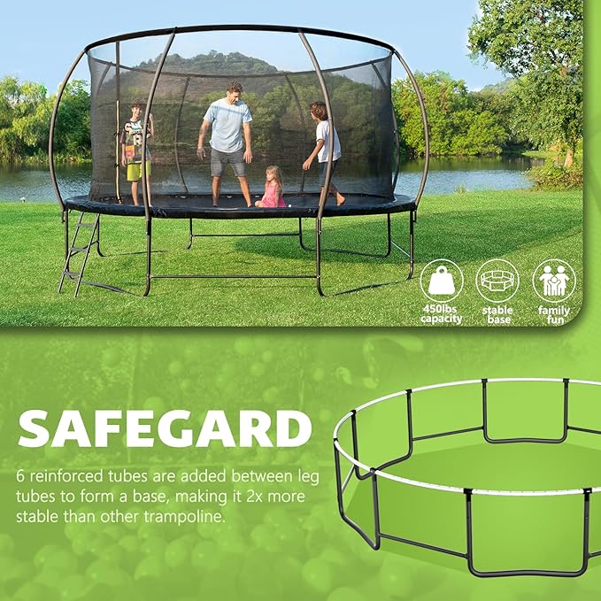 14FT 12FT 10FT 16FT Trampoline with Safety Enclosure, Anti-Rust Coating – ASTM Certified, Heavy-Duty Outdoor Trampoline with Ladder – for Kids & Adults-CubbioJoy