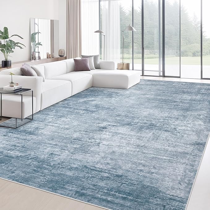 Area Rugs 9x12 Living Room: Washable Rug Modern Abstract Large Rugs Soft Non Slip Neutral Rug Stain Resistant Indoor Carpet for Bedroom Kitchen Dining Room Table Nursery Home Office Rugs(Blue,9'x12')-CubbioJoy