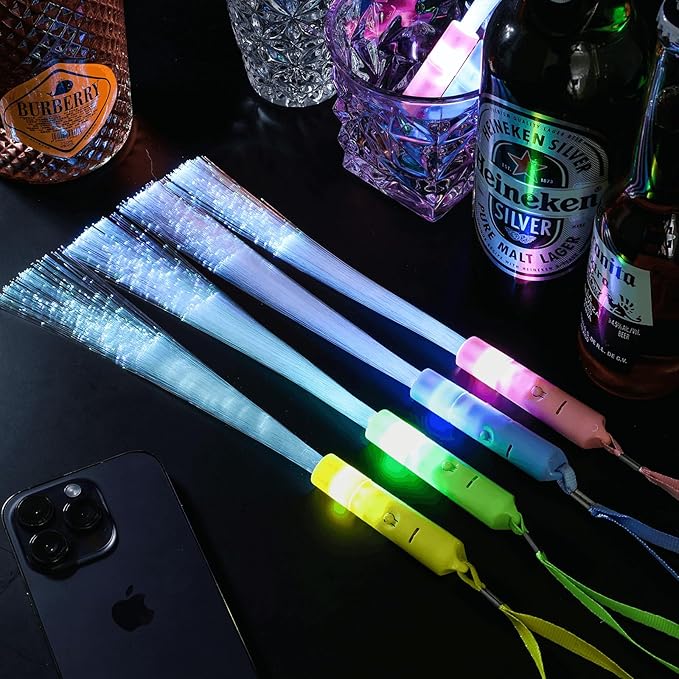 28 Pcs Sparkler Firework Sticks Glow Fiber Optic Wands, LED Flashing Sticks Light Up Toy for Adults Kids, Glow in The Dark Party Supplies Favor Bulk Magic Rave Decoration for Wedding Christmas Easter-CubbioJoy