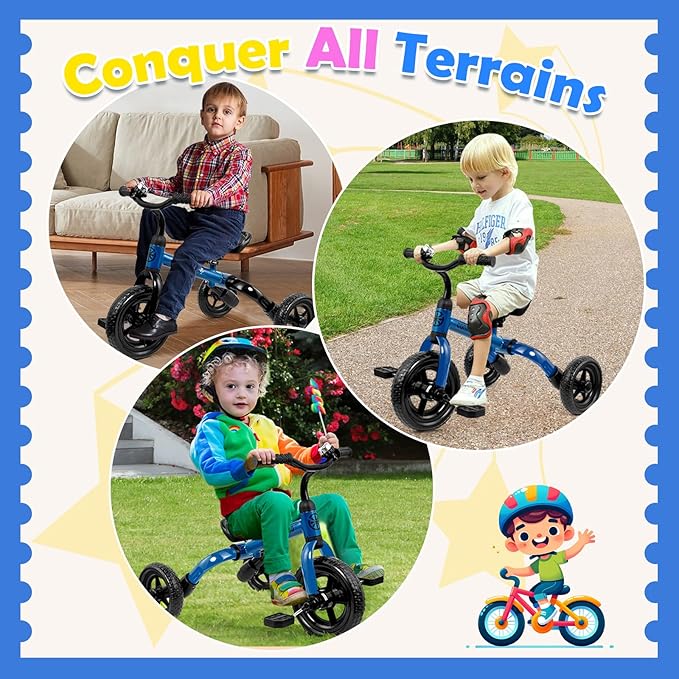 Ancaixin 3 in 1 Toddler Tricycles for 2-5 Years Old Boys and Girls with Detachable Pedal and Bell, Foldable Baby Balance Bike Riding Toys for 2+ Kids, Child Birthday Christmas New Year Gift Blue-CubbioJoy