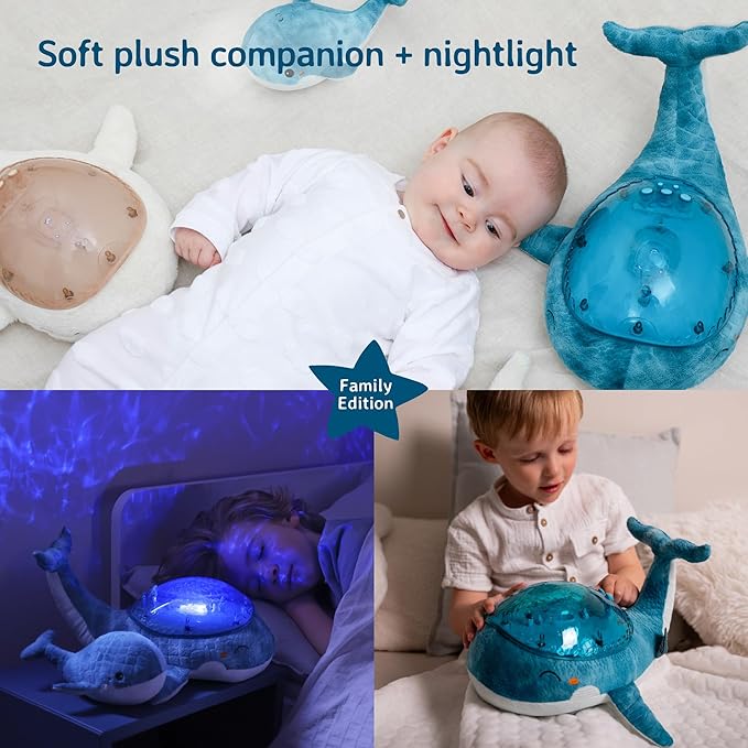 Cloud B Ocean Projector Nightlight with White Noise Soothing Sounds | Adjustable Settings and Auto-Shutoff | Tranquil Whale Family - Blue-CubbioJoy