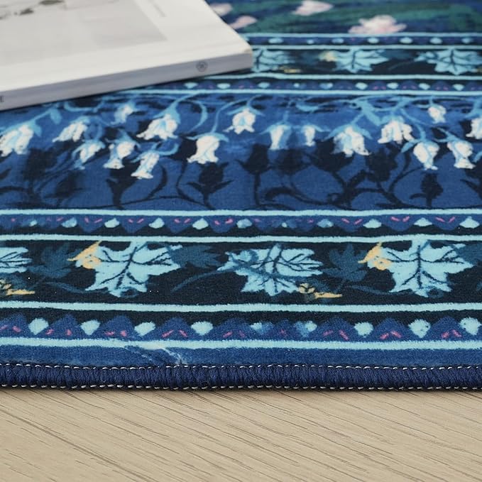 2x3 Rug Impressionist-Style Vintage Indoor Door Mat Machine Washable Small Area Rug Non-Slip Low Pile Throw Rugs for Entryway Kitchen Front Door Indoor Entrance Entry Kids Room, Blue-CubbioJoy