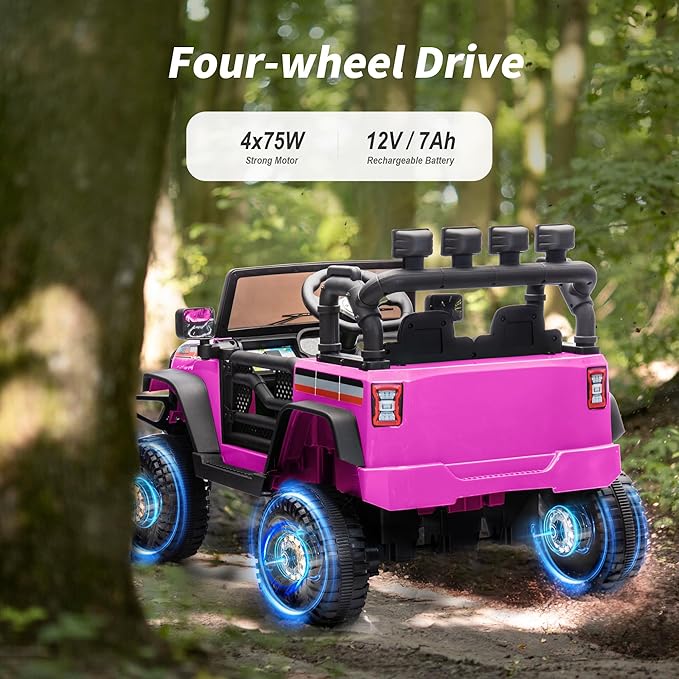 4WD Kids Ride on Car Truck, 12V 7Ah Kids Electric Vehicles Car Ride on Toy for Toddlers w/Remote Control - Pink-CubbioJoy