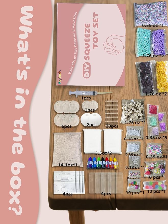 DIY Stress Ball Making Kit - 10 TPR Skins, 13 Fillers, 14 oz Slime, 7 oz Clay, Create ASMR Anxiety Relief Toys, Handmade Squishy Stress Balls, Unique Self-Care Gifts for Women, Crunchy and Relaxing-CubbioJoy