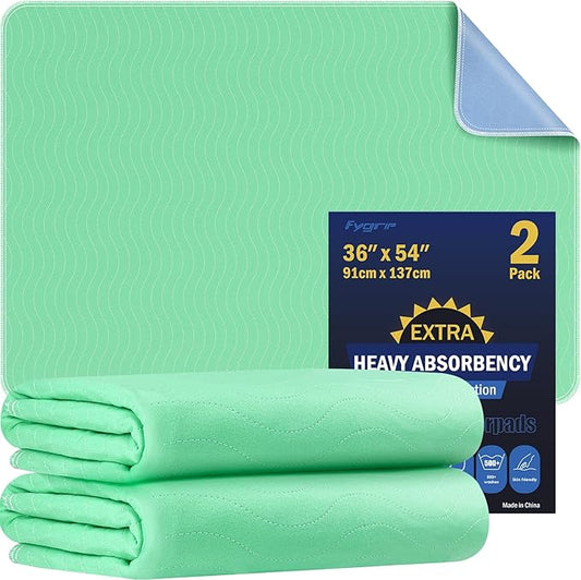 2 Pack 36” x 54” Extra Heavy Absorbency Washable Underpads, Waterproof Nursing Pads Incontinence Bed Pads, Reusable Washable Pee Pads for Dogs, Diaper Changing & Adults, Mattress Protector-CubbioJoy