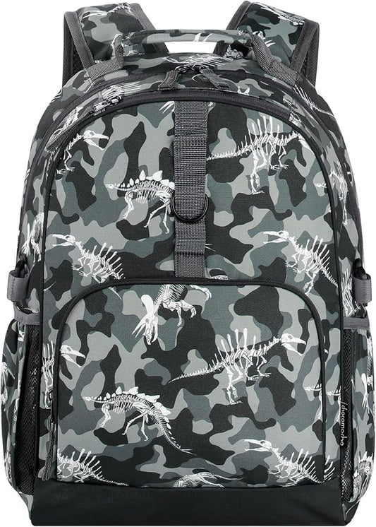 Choco Mocha Backpack for Boys, Elementary School Backpack for Boys Ages 6-8 Kids Kindergarten Backpack Bookbag 17 Inch with Chest Strap, Camo-CubbioJoy