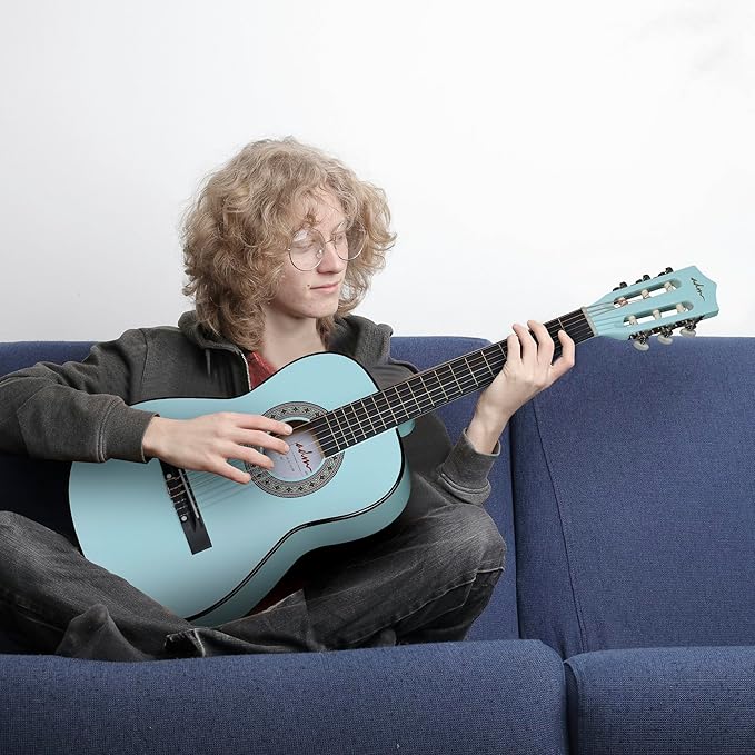 ADM Beginner Acoustic Classical Guitar 36 Inch Nylon Strings Wooden Guitar Bundle Kit for Kid Boy Girl Student Youth Guitarra Online Lessons with Gig Bag, Strap, Tuner, Strings, Picks, Socal Green-CubbioJoy