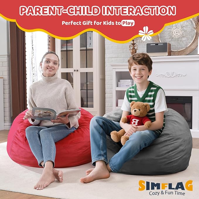 2FT Bean Bag Chair, Comfy Bean Bag Chairs with Memory Foam Filled, Fluffy Beanbag Sofa with Dutch Velvet Cover, Teardrop BeanBag Chairs for Living Room, Playroom - Grey-CubbioJoy