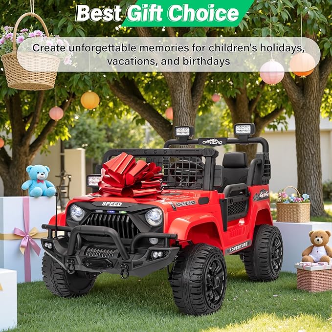 2 Seater Ride On Car Truck with Remote Control XL, Kids 24V Battery Powered Electric Vihicle w/21 in Seat, 3 Speeds, 2WD/4WD Switichable, Shock Absorbers,Bluetooth, Flower, Gift Choice-CubbioJoy
