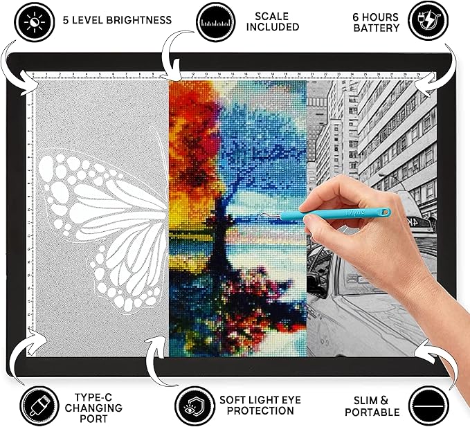 iVyne Rechargeable A4 Light Pad for Tracing & Weeding - LED Light Board for Weeding Vinyl - for Cricut Vinyl Weeding Tools - Ultra-Thin & Portable - Perfect for Artists & Crafters - Black-CubbioJoy