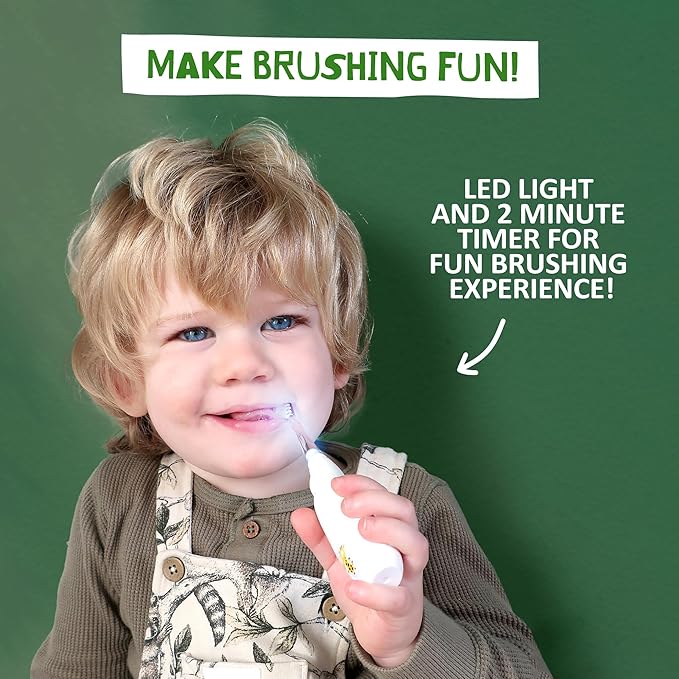Jack N' Jill Tickle Tooth Toddler Electric Toothbrush with Replacement Head - Gentle Cleaning, Made for Tiny Teeth, LED Inspection Light, for Babies & Kids, Extra Soft Bristles - (1 Pack)-CubbioJoy