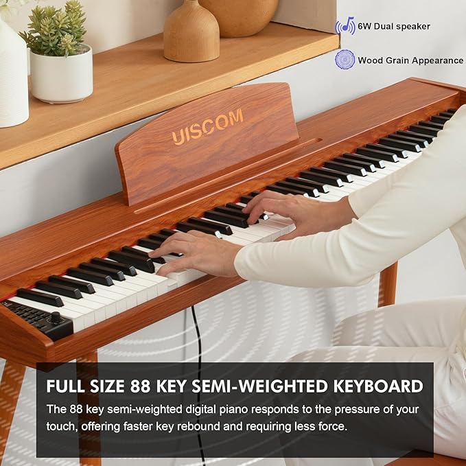 Digital Piano Keyboard 88 Key Semi-Weighted for Beginners,Full Size Electric Piano with Stand,Triple Pedal,Adapter,Sheet Music Stand,Headphone,USB-MIDI Compatible,Wood Brown or black-CubbioJoy