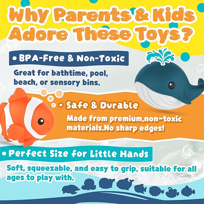8 PCS Ocean Animal Bath Toys Mold Free Infant Bath Tub Toys for 12 Months - No Hole Bathtub Toys for Toddlers 1-3 Water Pool Toys for Baby Toddler Ages 1+-CubbioJoy