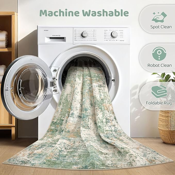 8x10 Area Rugs Living Room: Washable Large Abstract Soft Green Rug Stain Resistant Indoor Floor Non-Slip Accent Carpet for Men Modern Home Enthusiasts Aged 25-45 - Bedroom Office Playroom-CubbioJoy