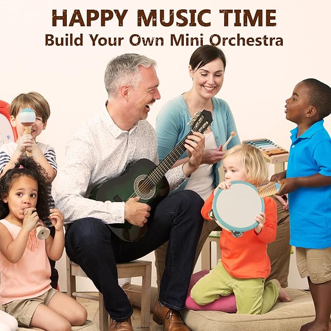 Baby Musical Instruments | Montessori Wooden Toys for Toddlers, Neutral Color Percussion Instruments Set with Modern Boho Xylophone Tambourine, Educational Musical Toys for Boys Girls 3+-CubbioJoy