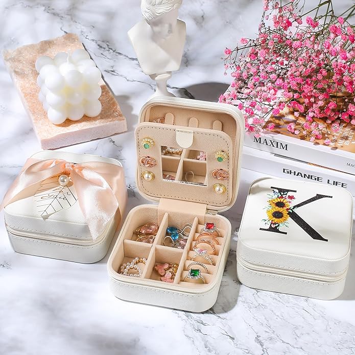 AYGXU Travel Jewelry Box for Women and Girls - Small Case With Initial A-Z - Teacher Gifts-CubbioJoy
