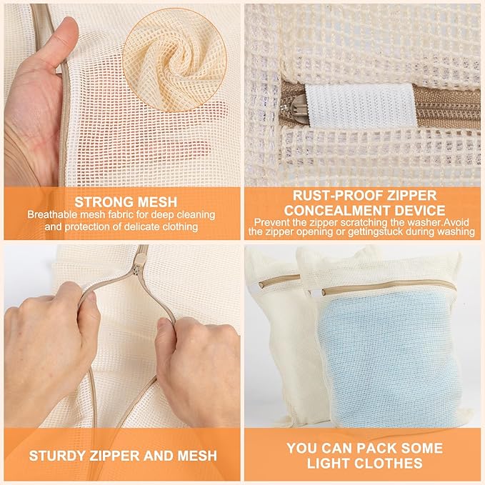 4-Piece Medium Durable Organic Cotton Mesh Laundry Bags with Sturdy Zippers and Breathable Mesh are Delicate Laundry Bags for Underwear, Clothes, Pants and Socks-CubbioJoy
