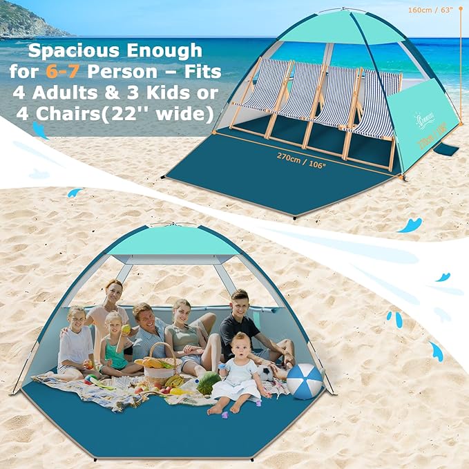 COMMOUDS Beach Tent Sun Shade for 3/4-5/6-7/8-10 Person, UPF 50+ Beach Sun Shelter Canopy Tent, Lightweight, Easy Set Up and Carry-CubbioJoy