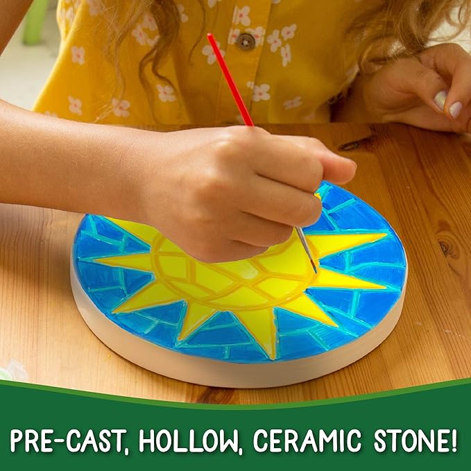 Creative Roots Mosaic Sun Stepping Stone Kit, Includes 7-Inch Ceramic Stepping Stone & 6 Vibrant Paints, DIY Garden Stone for Kids Ages 6+-CubbioJoy