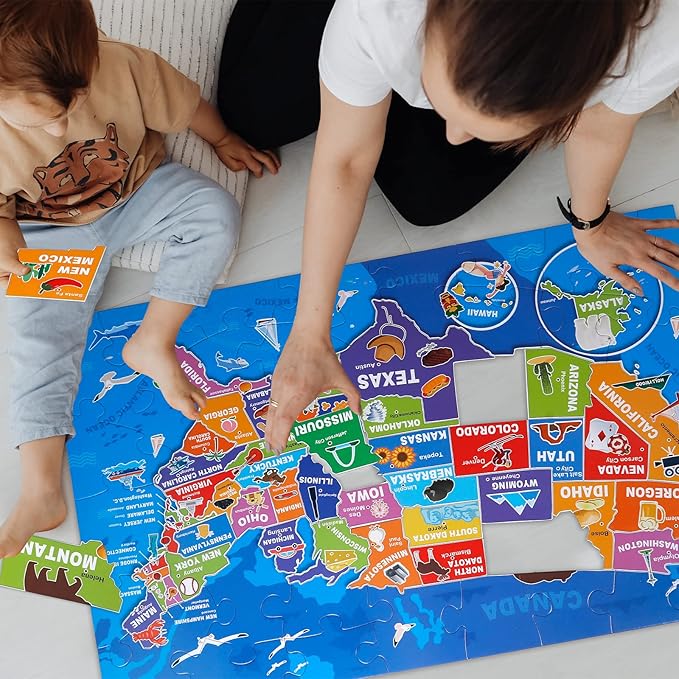 Jumbo Floor Puzzle for Kids,USA Map Puzzle Jigsaw Geography Puzzles,70 Piece US Map 50 States with Capitals,United States Puzzle for Ages 3-5,Preschool Learning Toys Gift for 4-8 Years Old-CubbioJoy