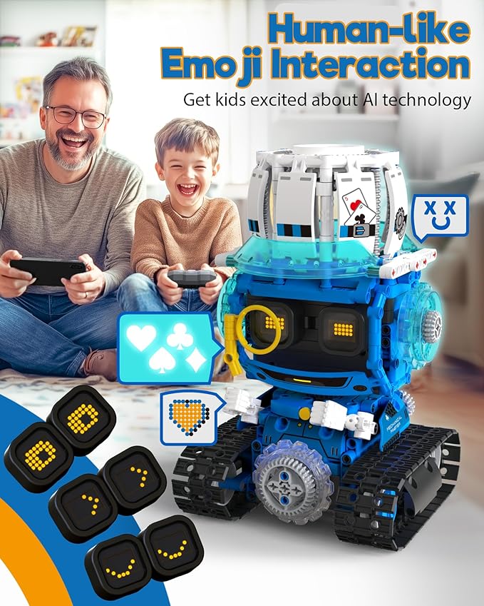 5 in 1 STEM Robot Building Toys for Boys Age 8-13, 494PCS Remote & App-Controlled Set Educational Coding Toy, Kids DIY Sound & Light Interactive Science Sets, Gift for Boys Girls 10-12-CubbioJoy