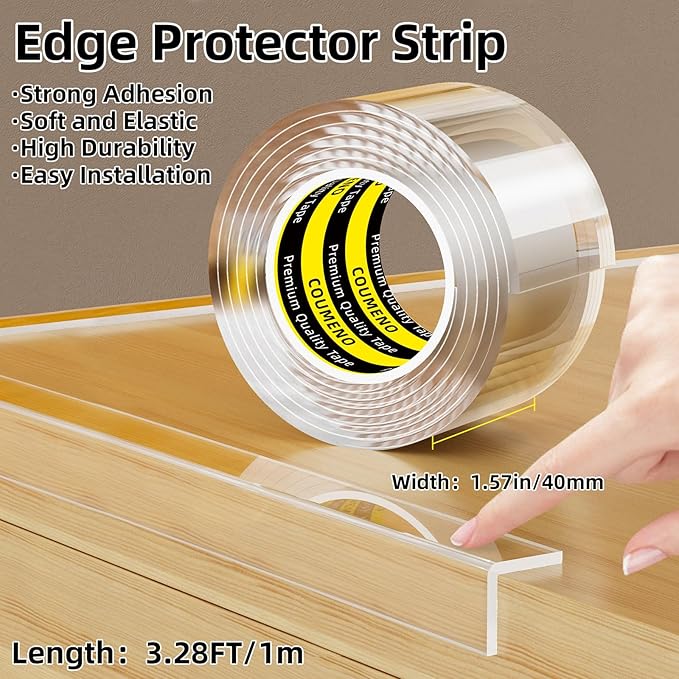 Clear Edge Protector,Safe Corner Protector, Anti-Sharp Edge Protector, for Furniture, Drawers, Tables, Cabinets 1.57inX3.28FT-CubbioJoy