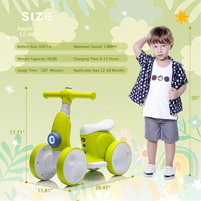 6V Electric Baby Balance Bike for 1 Year Old Boys Girls Ride on Toys 12-48 Months Toddler Balance Bike, 4 Wheels Kids First Bike with Remote Control First Birthday Gifts- Cyan-CubbioJoy