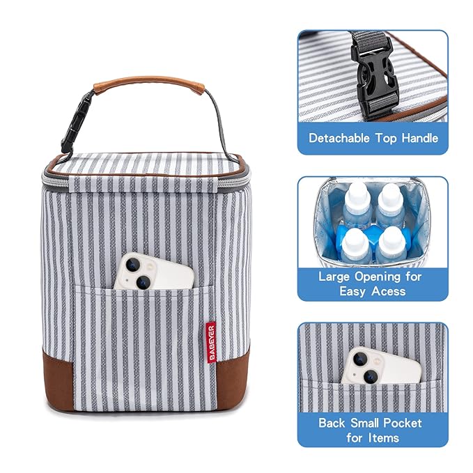 Breast Milk Cooler Bag with Ice Pack Fits 4 Baby Bottles Up to 9 Ounce, Baby Bottle Bag Great for Nursing Mom Daycare, Strap-CubbioJoy