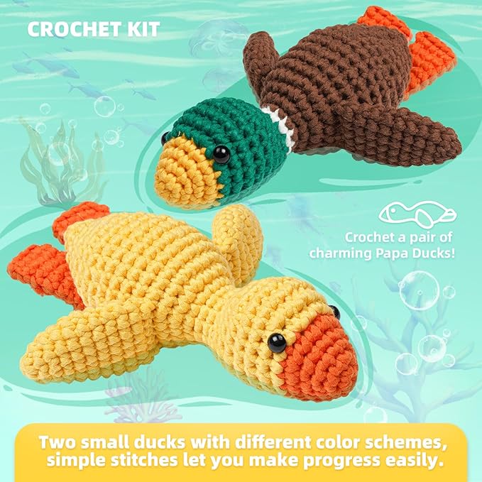 Crochet Kit for Beginners, Learn to Crochet, Include Easy Knitting Soft Yarn, Step-by-Step Video Tutorial, Hook, Holiday Birthday Gift for Adults and Kids(2 Pack Ducks)-CubbioJoy