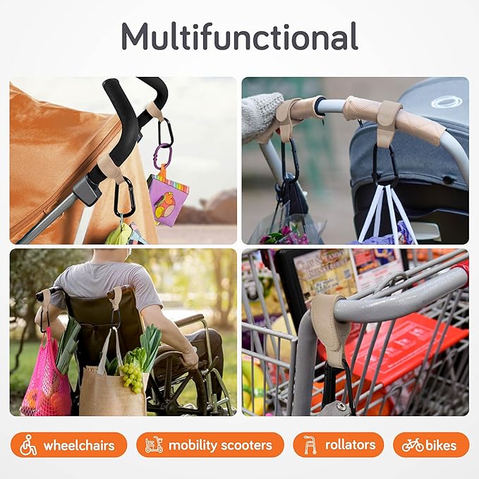 Baby Uma Stroller Hooks for Bags (2 Pack) - Leather-Style Stroller Clips and Hooks, Non-Slip Stroller Accessories, Carry 11 lbs Per Stroller Hook, Universal Baby Essentials & Stroller Accessories-CubbioJoy
