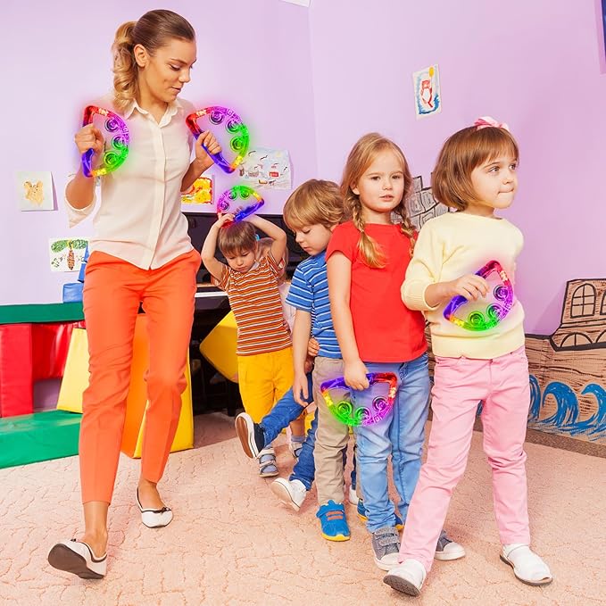 Aywewii LED Tambourine, Light Up Toys Handheld Musical Flashing Tamborine Sensory Toys Autism Toys Party Supplies for Birthday Anniversaries Gifts for Kids Adults Teens (6 Pack)-CubbioJoy