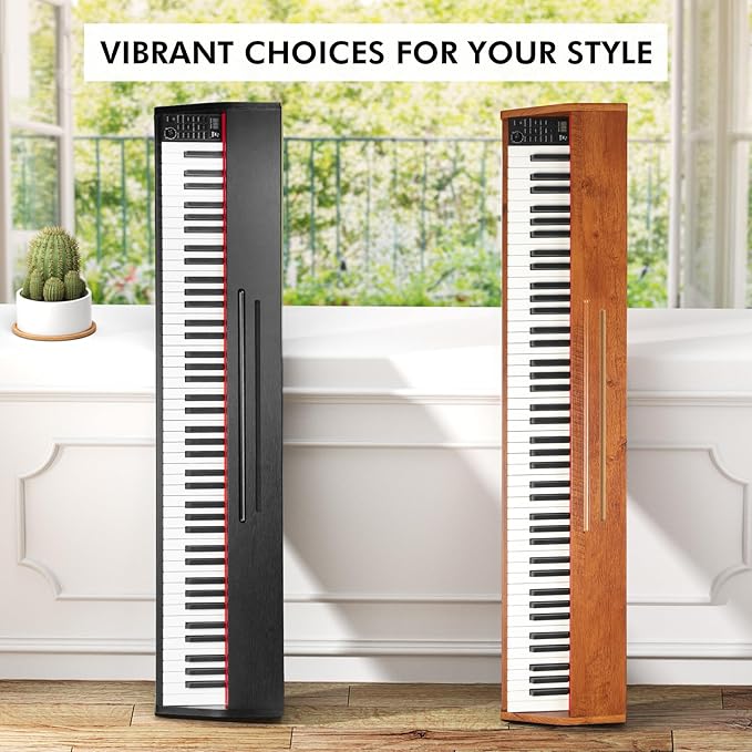 88 Key Digital Piano Keyboard for Beginners,Full Size Electric Piano Semi-Weighted Keyboard with Sheet Music Stand,Pedal,Headphone,Power Adapter,USB-MIDI Compatibility,Wood Grain Brown-CubbioJoy