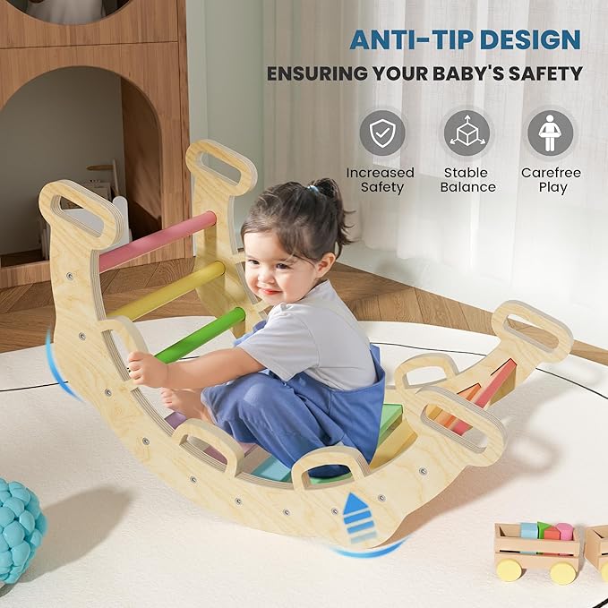 BlueWood 2024 8-in-1 Pikler Triangle Climbing Set Toddler Toys Indoor Baby Jungle Gym Climber Playground for Kids - Rainbow-CubbioJoy