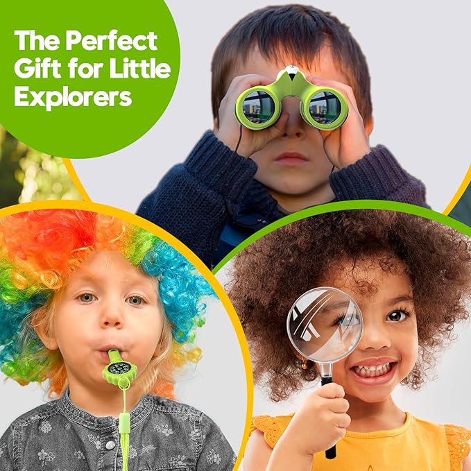 Binoculars for Kids, Toys for 3-12 Year Old Girls and Boys, Bird Watching Hiking 4 5 6 7 8 9 Year Old Girl Boy Christmas Birthday Gifts, Outdoor Toys for Kid Set with Magnifying Glass & Compass-CubbioJoy