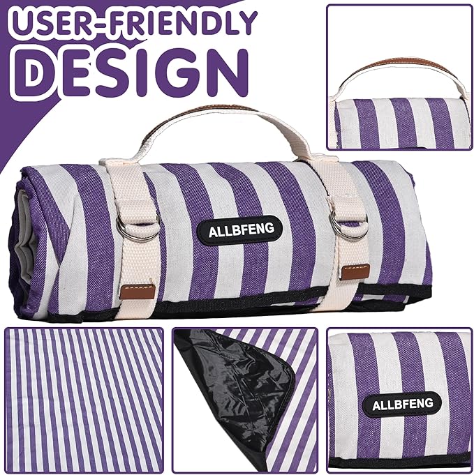 60”x 80” Picnic Blanket Waterproof and Foldable Beach Blanket, 5-Layer Outdoor Mat with Carry Strap for 6 to 8 Adults, for Camping, Park, Beach, Grass, Indoors…-CubbioJoy