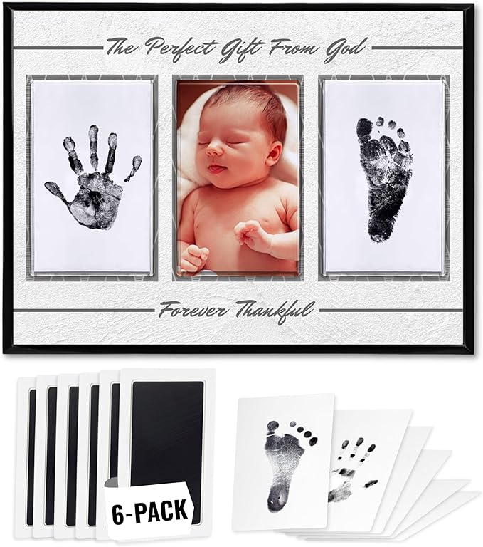 Inkless Hand and Footprint Kit, Baby Keepsake Plaque & Baby Shower Gifts - Ideal as Mom To Be Gift, Nursery Picture Frames, Clean Touch Hand and Footprint Kit (Style 2 - Design 1)-CubbioJoy