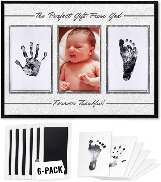 Inkless Hand and Footprint Kit, Baby Keepsake Plaque & Baby Shower Gifts - Ideal as Mom To Be Gift, Nursery Picture Frames, Clean Touch Hand and Footprint Kit (Style 2 - Design 1)-CubbioJoy