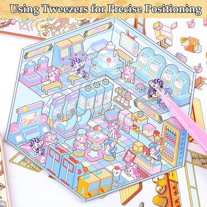 DIY 3D Sticker Scene 4 Sets of Scene Stickers Make Your Own Mini Shop Sticker Cute Miniature Cartoon Therapy Stickers for Kids Adult-CubbioJoy