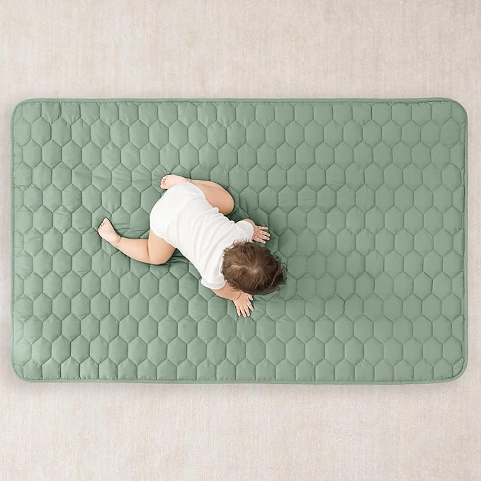 Comfy Cubs Rectangle Kids Play Mat - Small 36 x 60 inches Soft Quilted Baby Floor Mat with Non-Slip Bottom - Plush Design for Toddlers' Playtime and Relaxation - Comfortable and Durable - Fern-CubbioJoy