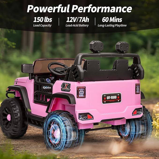 2 Seater Ride on Car Truck, 12V Kids Electric Ride on Toy for Big Kids Age 3-8 w/Remote Control- Light Pink-CubbioJoy