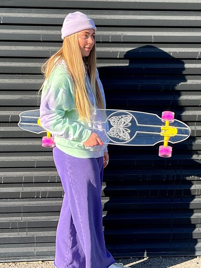 Clear Longboard Skateboard - Transparent Acrylic Long Boards with Light-Up LED Wheels for Smooth Rides - Ride The Streets in Style with Longboard Built for Beginners & Pros Alike-CubbioJoy