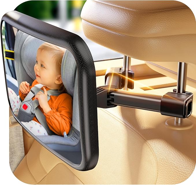 Baby Car Mirror for Baby Hook Clip Design Never Shake Baby Mirror for Car Seat Mirror Rear Facing Newborn Essentials Easy Install Back Seat Mirrors for Car Clear View ShatterProof Crash Tested-CubbioJoy