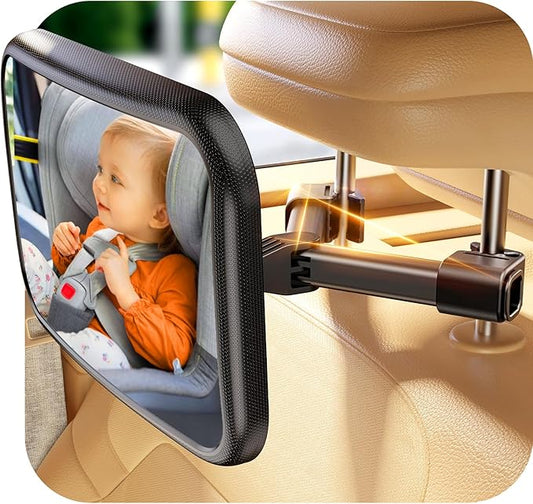 Baby Car Mirror for Baby Hook Clip Design Never Shake Baby Mirror for Car Seat Mirror Rear Facing Newborn Essentials Easy Install Back Seat Mirrors for Car Clear View ShatterProof Crash Tested-CubbioJoy
