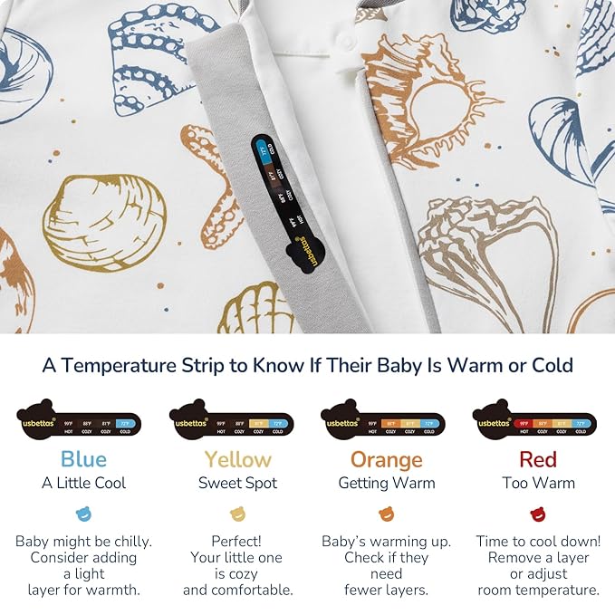 Baby Sleep Sack 18-24 Months, Cotton Detachable Long Sleeve Sleep Sack, 1.0 Tog Toddler Sleeping Sack with Temperature Strips, 2-Way Zipper Wearable Blankets for Newborns, Ocean-CubbioJoy