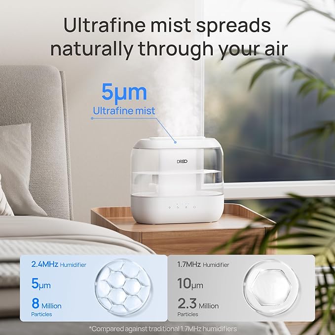Dreo Humidifiers for Bedroom, 4L Top Fill for Large Room, 36H Runtime, 28 dB Quiet Supersized Cool Mist Air Humidifier for Baby Nursery, Plants, Indoor, Night Light, Easy to Clean & Fill-CubbioJoy
