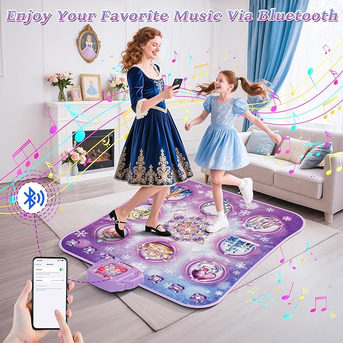 Dance Mat Toy for 3-12 Year Old Girls, Electronic Dance Pad with Wireless Bluetooth,Frozen 8-Button Music Princess Toys Play Mat for Kids with LED Light, Built-in Music, Toddlers Birthday Gift Ages 3+-CubbioJoy