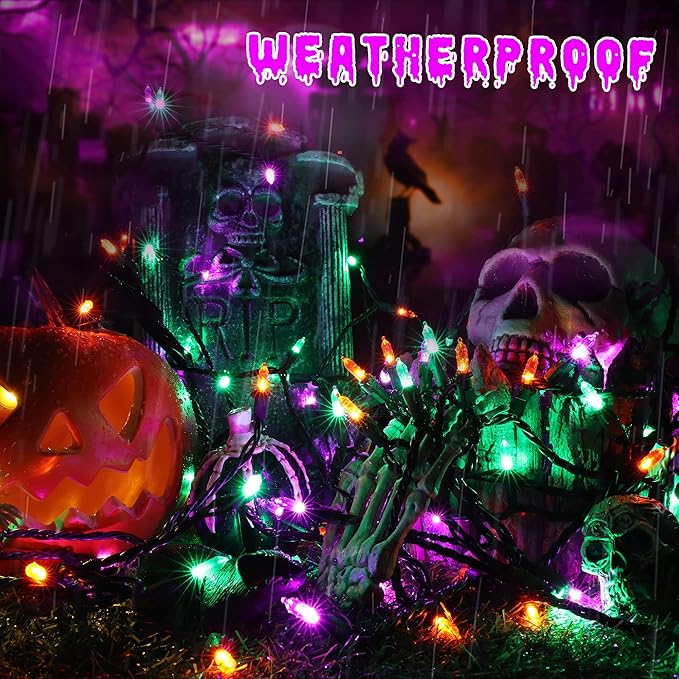 Brizled Purple Green Orange Halloween String Lights, 33ft 100 LED Halloween Lights Outdoor, 120V UL Listed Purple Orange String Light Connectable, Mini Tree Light Set for Holiday Tree Party Home Decor-CubbioJoy