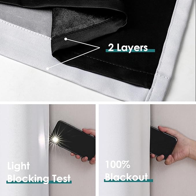 ChrisDowa 100% Blackout Curtains 84 inch Long for Bedroom with Black Liner, 2 Thick Layers Total Blackout Thermal Insulated Grommet Window Curtains 2 Panels Set (Greyish White, 38 x 84 Inch)-CubbioJoy